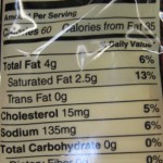 Reduced Fat Cheese Nutritional Label