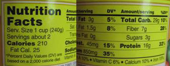Chili Nutritional Label