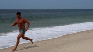 barefoot running on beach