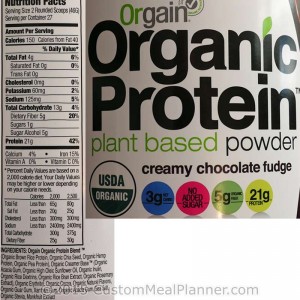 Protein powder, vegan, organic, nutritional information