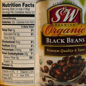 beans, black, organic, nutritional information