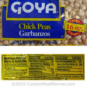 chick peas, garbonzo beans, nutritional information