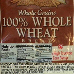 bread, 100% whole wheat, nutritional information