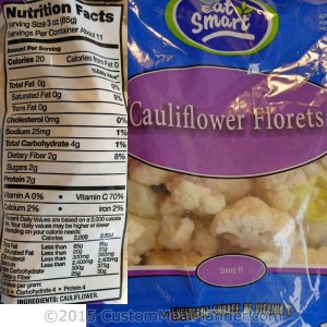 Cauliflower, florets, nutritional information
