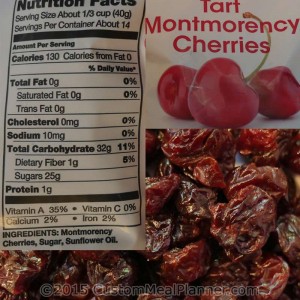 cherries, dried, montmorency, nutritional information