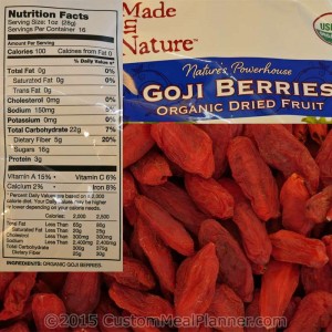 Goji berries, dried, organic, nutritional information