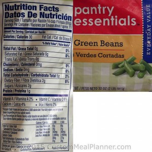 Green beans, nutritional information