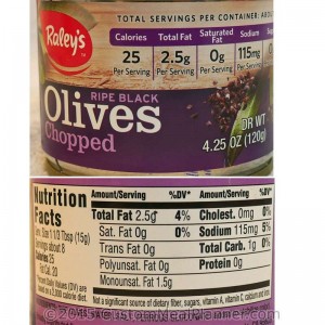 Olives, black, canned, nutritional information