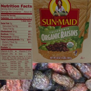 raisins, organic, nutritional information